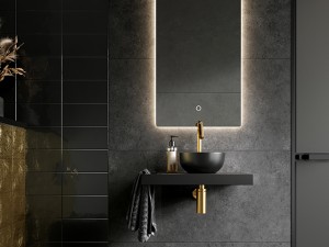 Zense frame zwart mat + plateau garnet grey + fonteinkom basalt + kraan goud mat