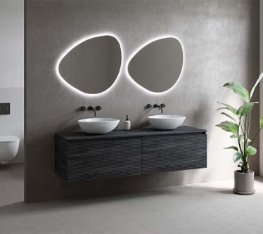 Matrix 160 cm 3D-front houtskool + bovenblad met waskom Stone + spiegel Stone