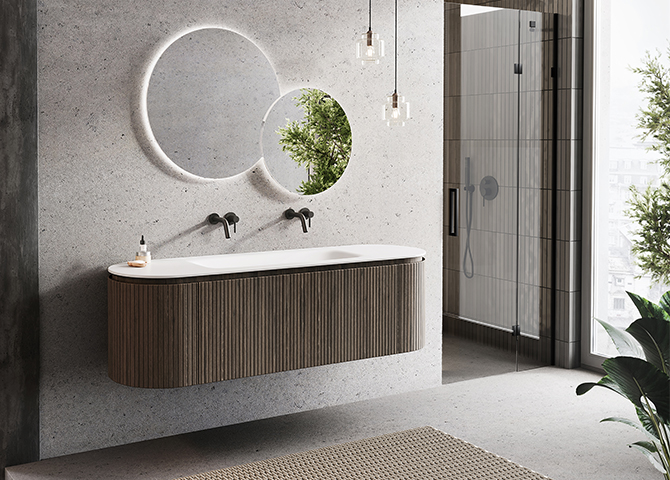 Jive 160cm tucson oak + wastafel Arezzo + spiegel Duet