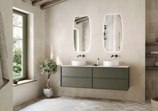 Badmeubel Roots 160cm olive + spiegel Omega